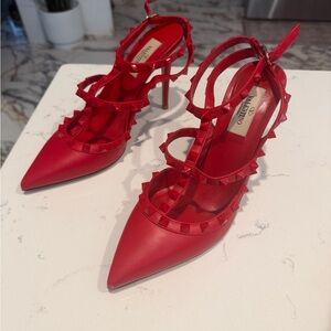 Valentino Vibrant Red Studded Heels